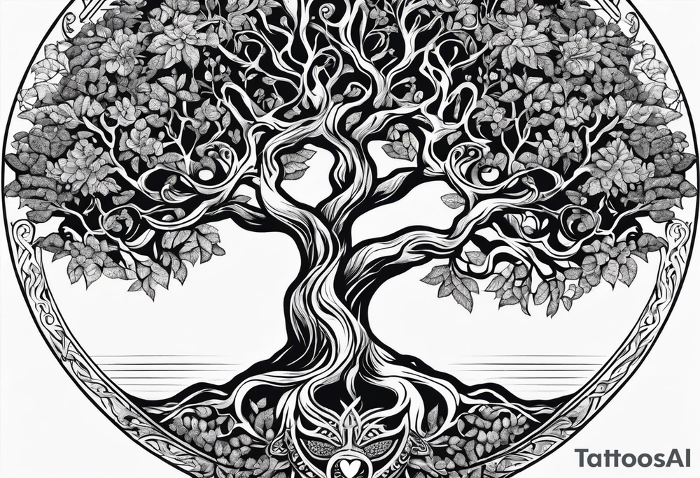Nordic tree of life made of two seperate trees twisting together tattoo idea