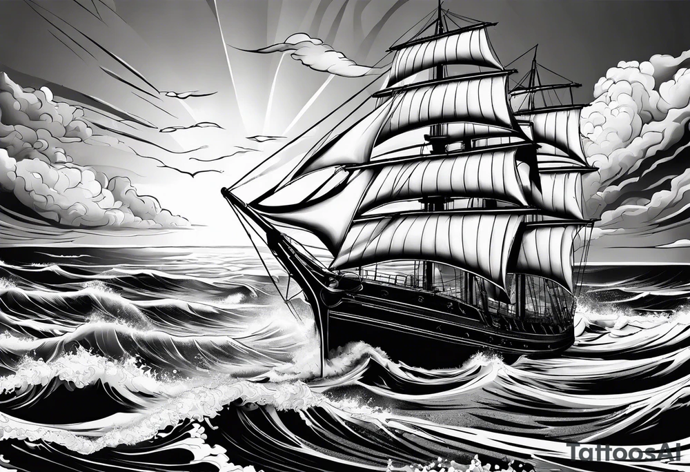 boat on stormy seas tattoo idea