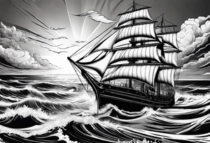 boat on stormy seas tattoo idea