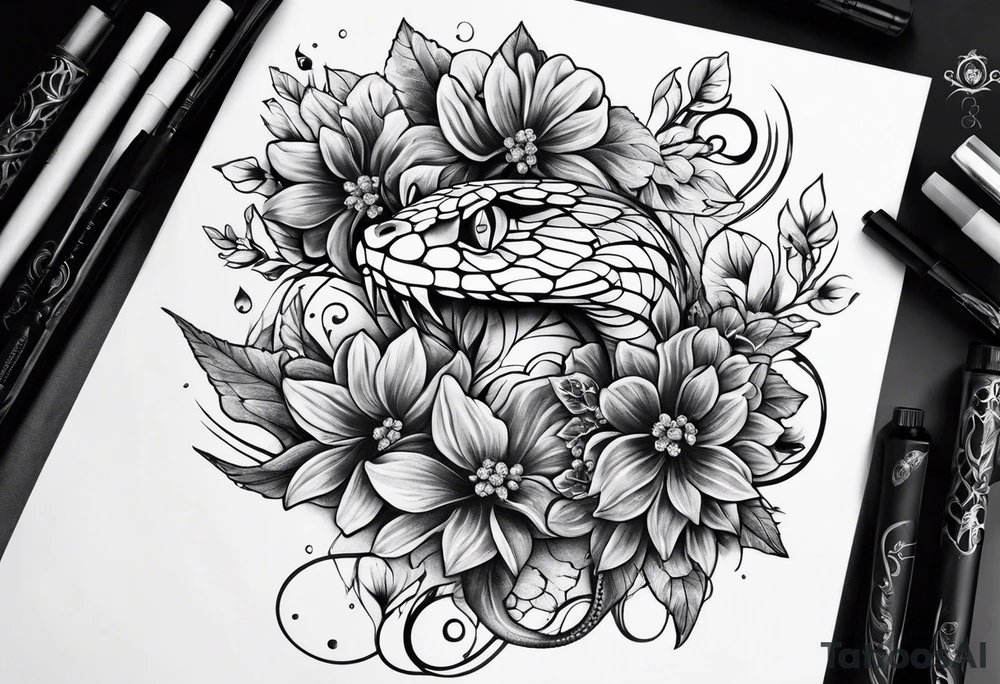 Snake and flowers tattoo idea