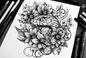 Snake and flowers tattoo idea