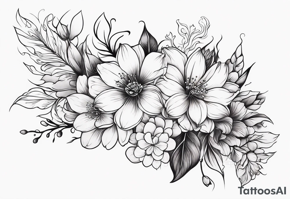 Flower bouquet side view tattoo idea
