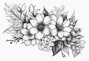Flower bouquet side view tattoo idea