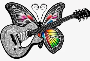 Guitar, butterfly, rainbow, Nintendo tattoo idea