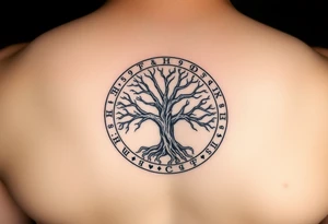 yggadrisl tree of life with circle of runes tattoo idea