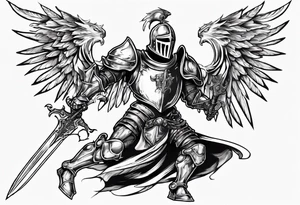 A Winged Paladin Knight in mid-air with his sword about to attack. tattoo idea