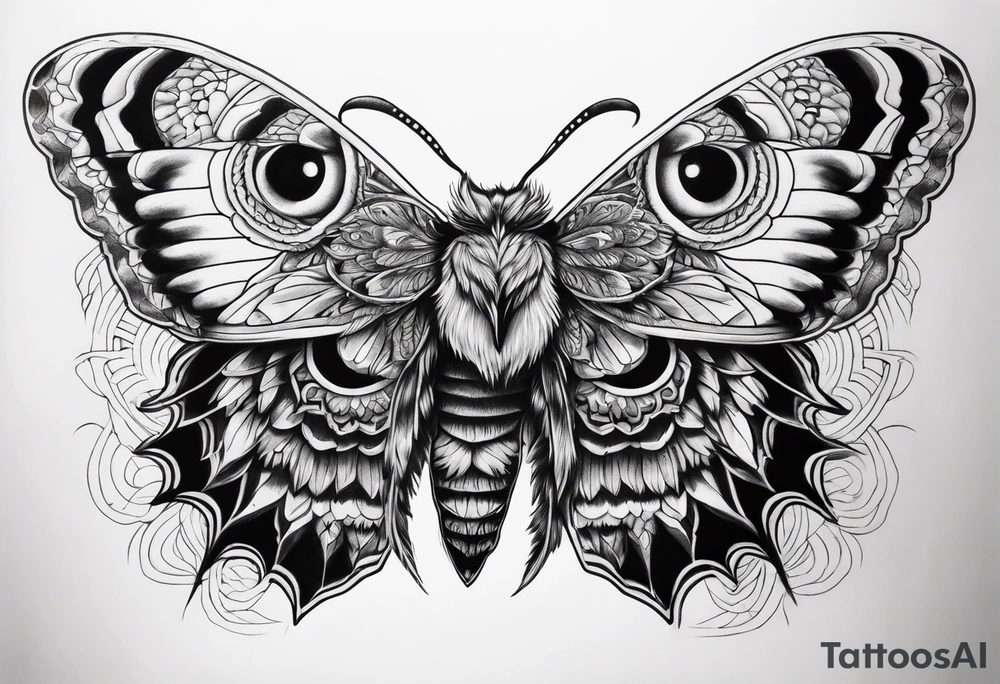 Dead head moth with owl eyes tattoo idea