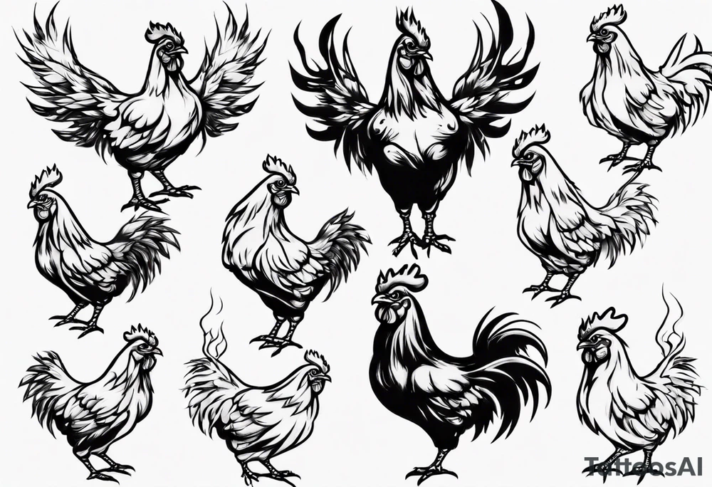 Chicken on fire tattoo idea