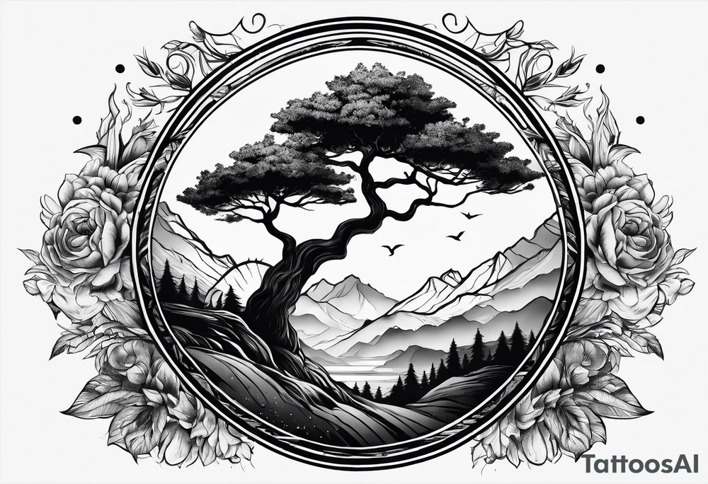 Univrse rises above tree line tattoo idea