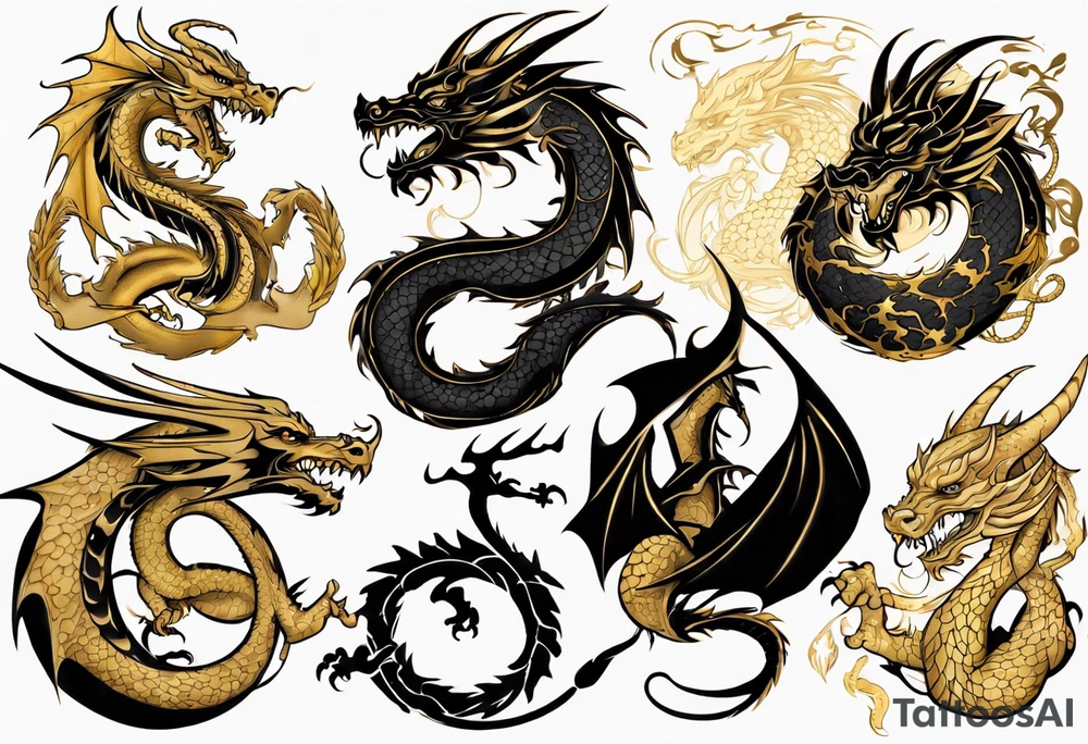 black and gold dragon tattoo idea