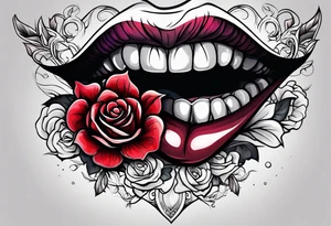 Sexy vampire mouth biting rose tattoo idea