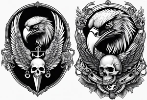 Eagle holding a skull in claws, and scythe in the shape of anchor tattoo idea