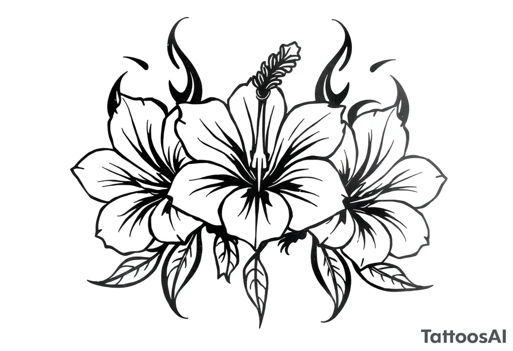 3 Tribal designed Hibiscus flowers with the work “waloy” over them and the letters “svs” within the tribal flowers with each letters on each flowers tattoo idea