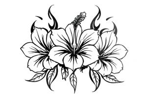 3 Tribal designed Hibiscus flowers with the work “waloy” over them and the letters “svs” within the tribal flowers with each letters on each flowers tattoo idea