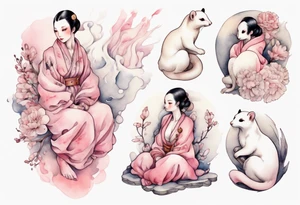 a pink ermine sitting on the lap of a beautiful woman tattoo idea