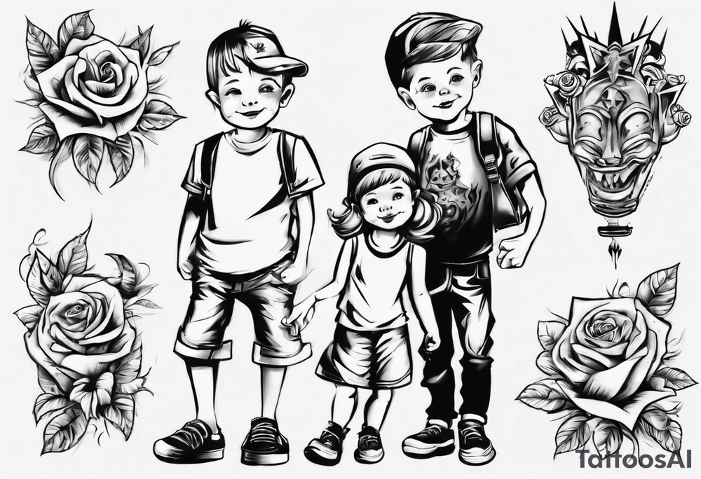 dad and kids, a boy and a girl tattoo idea