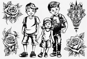 dad and kids, a boy and a girl tattoo idea