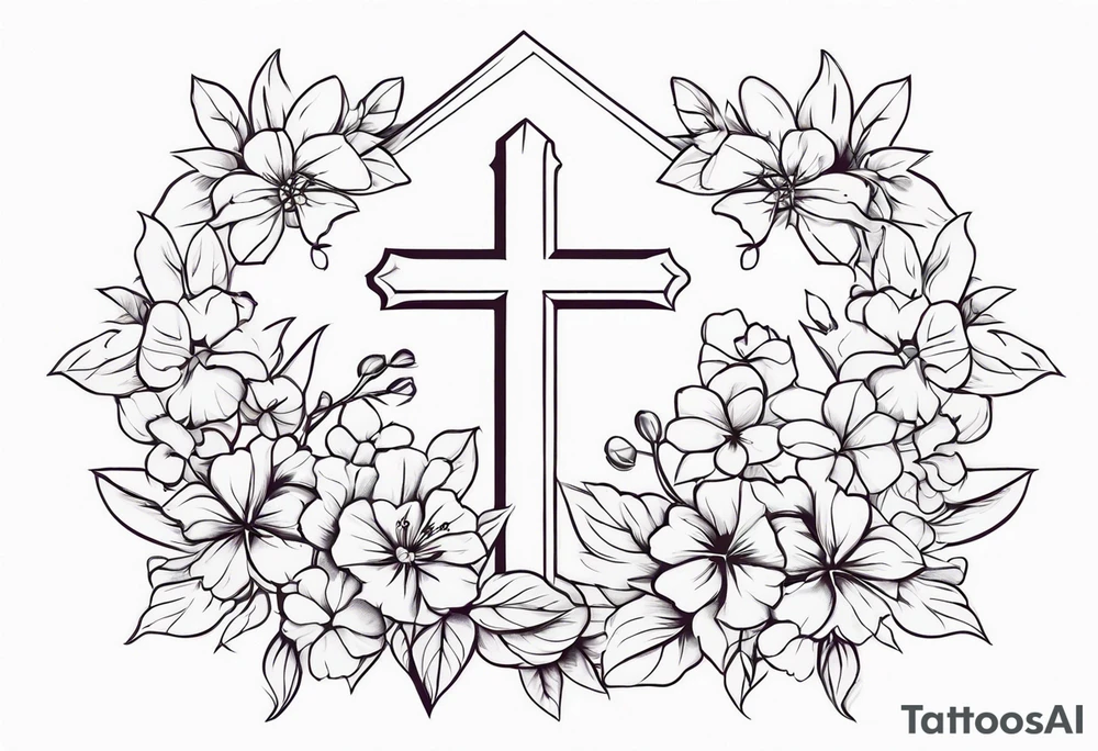 Cross with flowers tattoo idea