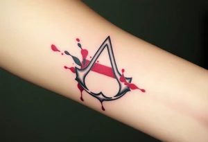 Assassins Creed emblem with England flag inside. Blood splashes incorporated into logo. tattoo idea