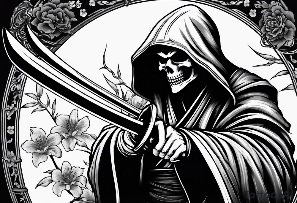 katana with grim reaper tattoo idea