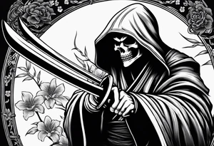 katana with grim reaper tattoo idea