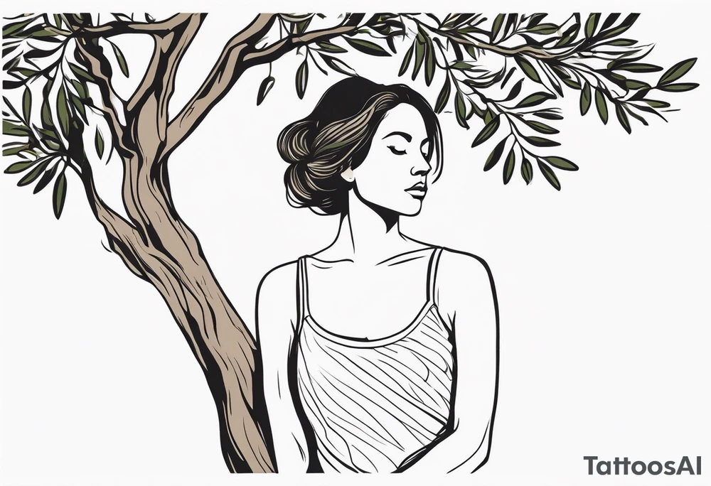 a woman turning herself in an olive tree tattoo idea