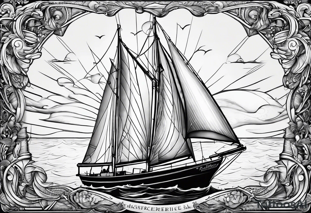 sailboat sail patched in such a way that it resembles a maritime lighthouse. tattoo idea