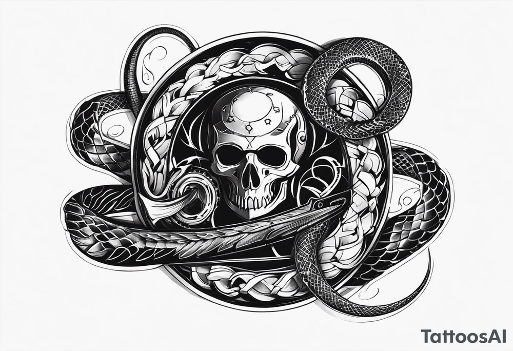 Aggresive Snakes with a sword, this design must be in a vertical vertical proportion. Additionaly the desing must be "Steampunk" type tattoo idea