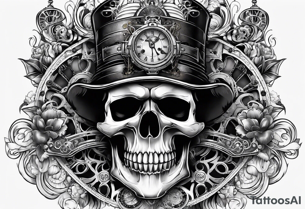 Steam punk style skull tattoo idea