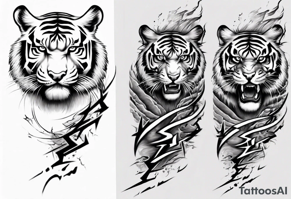 Tiger sleeve tattoo with lightning tattoo idea