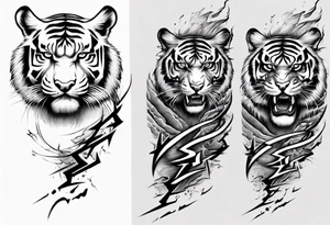 Tiger sleeve tattoo with lightning tattoo idea