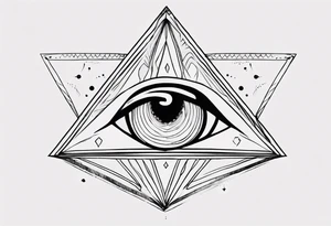 Third eye abstract fine line sketch style. Diamond shape with heavy black and dot work tattoo idea