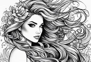 Wildly flowing mermaid hair tattoo idea