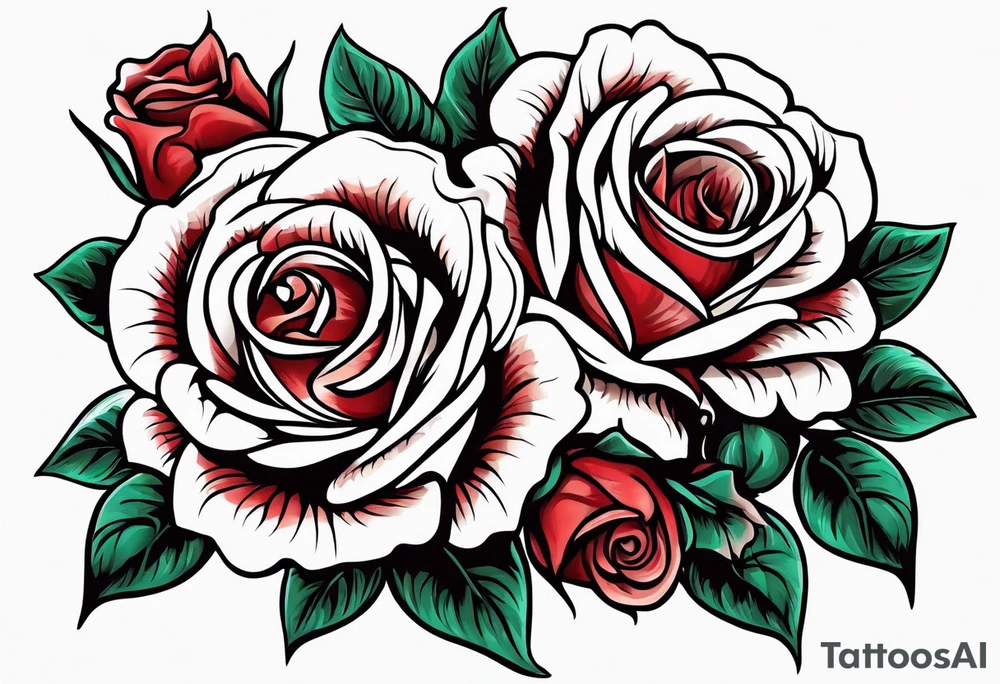 old school roses, red, highly detailed tattoo idea
