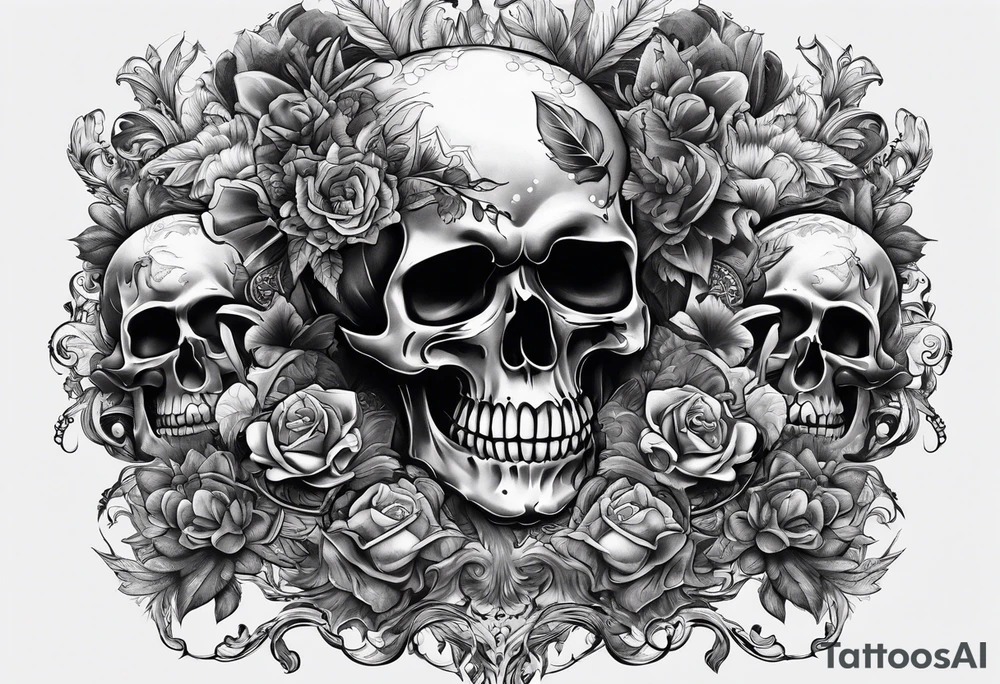 money stacks rising smoke Savage skulls tattoo idea