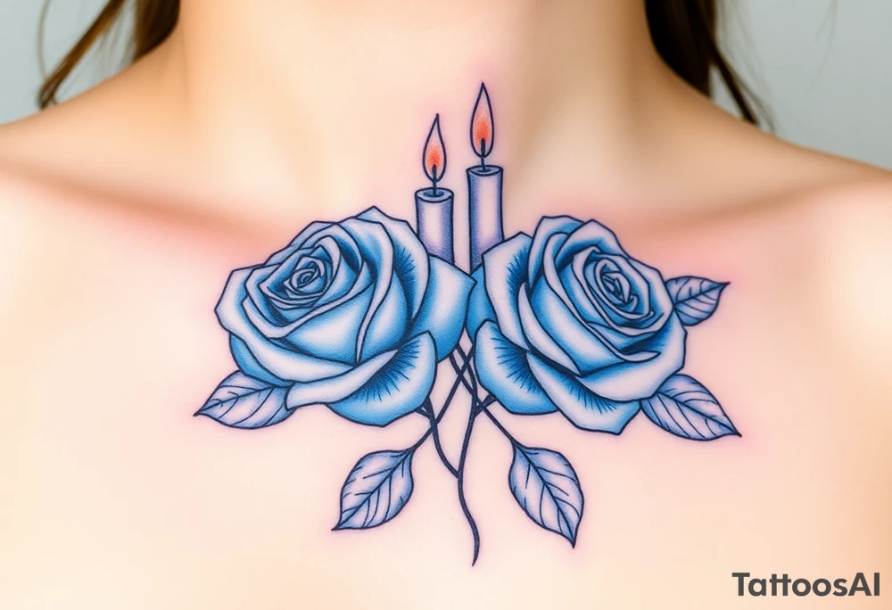 Blue, 2 roses, 2 candles tattoo idea
