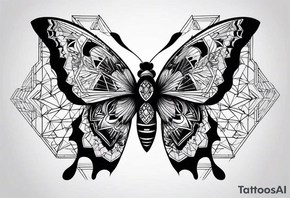 Moth, panda, geometry, clouds tattoo idea