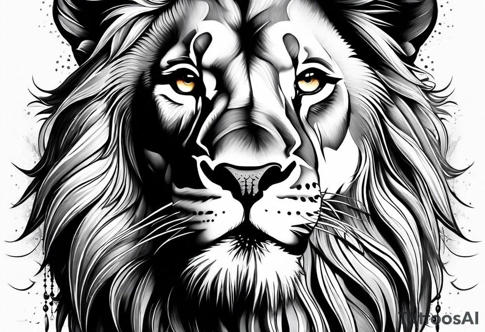 powerful majestic lion, close-up tattoo idea