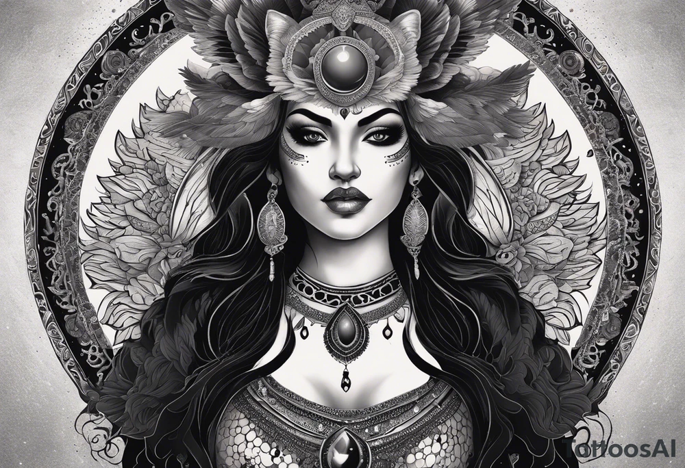 black kali, goddess pirate, alien, angel, pachamama, valkrye, warrior, flying, skull, lotus azul, wing, eagle, zenza resonance, stars, 5D, anahata chakra, death, durga, riding on a tiger, flying lady, kundalini, chest tatoo, samuri, rebel,serpent tattoo idea