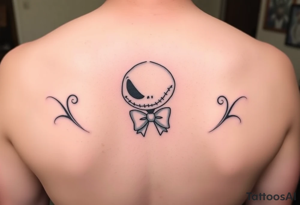 Female oogie woogie from nightmare before Christmas with a bow simple linework only tattoo idea