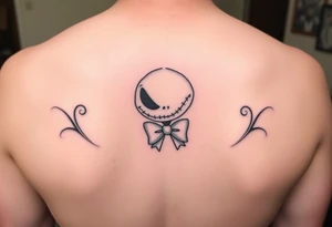 Female oogie woogie from nightmare before Christmas with a bow simple linework only tattoo idea