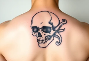 Skull with octopus coming out tattoo idea