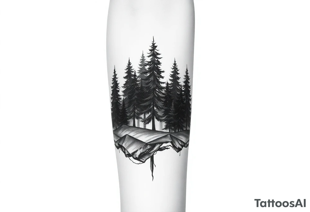 Coniferouse forest silhouette around forearm tattoo tattoo idea