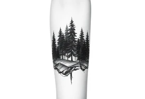 Coniferouse forest silhouette around forearm tattoo tattoo idea