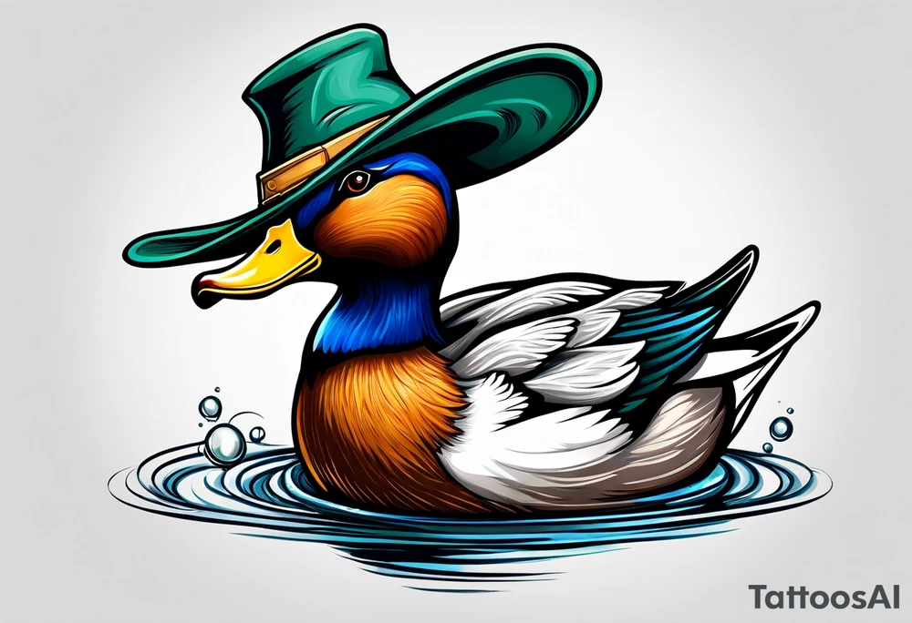 Mallard Duck with a wand and a wizard hat tattoo idea