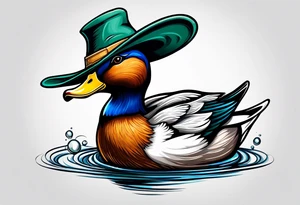 Mallard Duck with a wand and a wizard hat tattoo idea