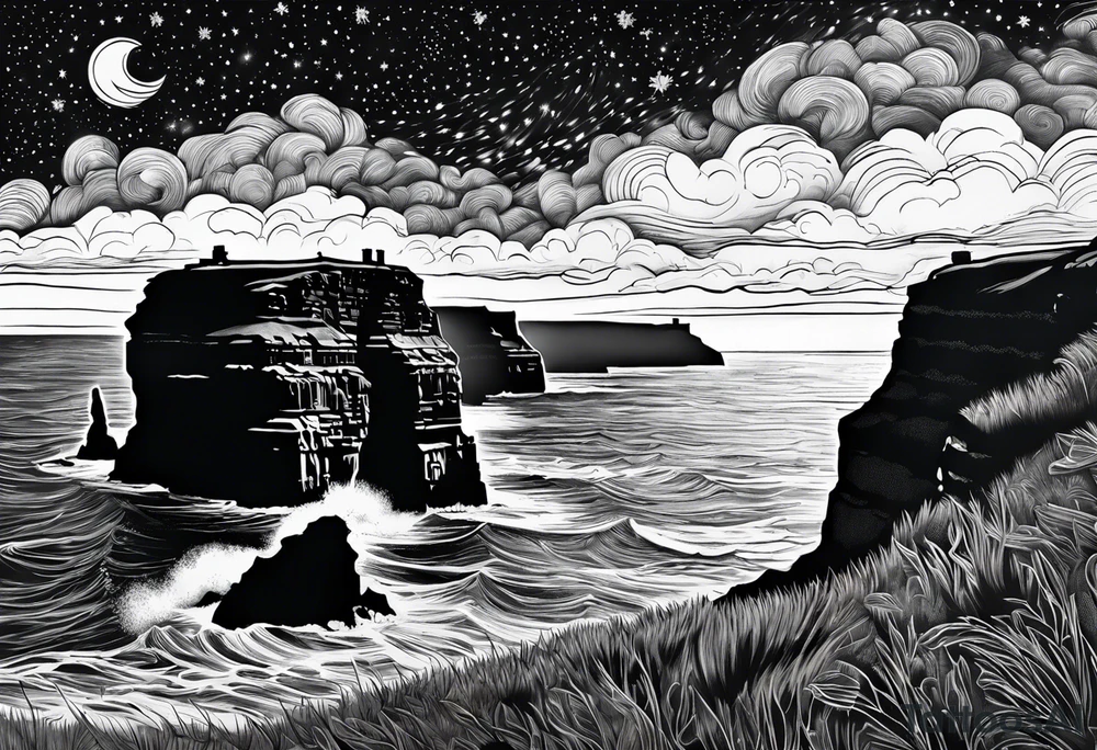 Starry night Cliffs of Moher tattoo idea