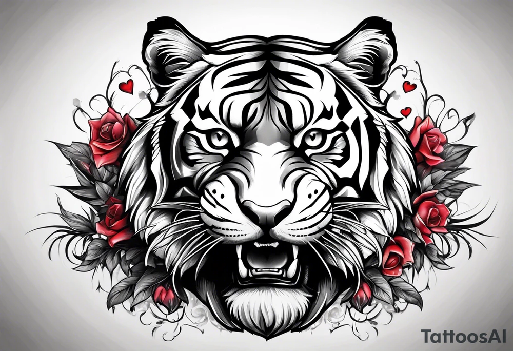 Tiger wearing crown mouth open tattoo idea