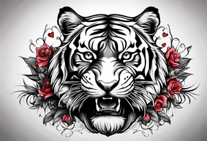 Tiger wearing crown mouth open tattoo idea