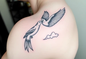 Dove and a blue jay, clouds, shining light to or from heaven tattoo idea